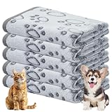 Omtofo 5 Stück Flanell Hundedecke Flauschig, Katzendecke, Waschbar, Haustierdecke für Kleine Mittlere Hunde Katzen, Kuscheldecke Hund, 60 x 40 cm, Grau