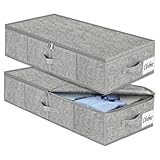 Unterbett Aufbewahrungsbox mit Deckel, 2 Stück Faltbar Unterbettkommode, Waschbar Kleideraufbewahrung & Organisation, 3 Griffen Doppelreißverschluss Aufbewahrungsboxen für Kleidung Decken, 76x40x17cm