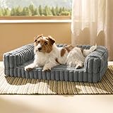 BEDSURE orthopädisches Hundebett für mittelgroße Hunde - 76x51x16.5cm wasserdichtes Hundesofa mit Memory-Schaum & Eierkarton-Schaum, waschbarer und Abnehmbarer Cordbezug Hundecouch, grau