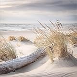 artissimo, Glasbild, 30x30cm, AG5606A, Landschaft/Natur: Strand und Meer I, Bild aus Glas, Wanddekoration aus Glas, Wandbild Wohnzimmer modern, Dünen-Landschaft, hell, blau beige