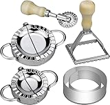 6 Stk Ravioli Dumpling Maker Former Cutter Set Edelstahl Raviolirad Ravioli Ausstecher Rund Teigtaschenformer Knödelmaschine Mit Holzgriff für Dumpling Ravioli machen