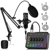 Podcast Mikrofon Bündeln, RGB Soundkarte für XLR Mikrofon, Audio Interface für Streaming Musiker, 48V Phantomspeisung, Mischpult für Live Streaming, Singen, YouTube, Gaming