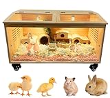 Chick Brood Box Kükenaufzuchtbox aus natürlichem Kiefernholz, Ausgestattet mit einem beheizten Lampenhalter und Thermostat,und ausgestattet mit 4-Bremsrollen, für Küken/Hamste kausicheres(80x40x40cm)