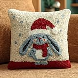 Knüpfkissen Set Zum Selber Knüpfen Kleines Graues Kaninchen Für Erwachsene Und Anfänger,Diy Kissenbezug Mit Knüpfhaken-Set Latch Hook Cushion Kit,Kreatives Basteln Ideal Für Home Decor 43X43Cm