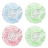luoshaPUCY Duschhaube, 4 Stücke Elastische wasserdichte Duschhauben Damen Wiederverwendbare Kunststoff Duschkappe für Mädchen Frauen Kosmetik Zuhause Hotel Reisen (Blau, Grün, Rosa)
