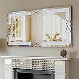 Artloge Wandspiegel Kristall Spiegel 120×60cm: Luxus Groß Wohnzimmerspiegel mit Rechteckiger Rahmen, Modern HD Dekospiegel Silber für Wohnzimmer Schlafzimmer