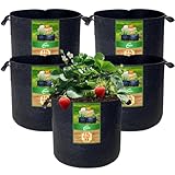 Tomaten kübel,11 L Pflanzsack aus Stoff,Kartoffelsack mit Griff, Wiederverwendbare Pflanztasche für Den Anbau von Kartoffeln, Tomaten,Gemüse,Blumen,Verdickter und Belüfteter Gartentopf, 5 Stück -3 Gal