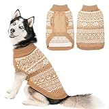 BINGPET Hundepullover Argyle – Ultraweicher, Warmer Strickpullover für mittelgroße und große Hunderassen, Winter Hundekleidung, Thermischer Outdoor-Pullover – Beige L