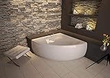 ECOLAM® symmetrische Badewanne Eckwanne Mia 140x140 cm Modern Design Acryl weiß Ablaufgarnitur Ab- und Überlauf Automatik Füße Silikon Komplett-Set (+ Acrylschürze)