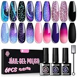 UR SUGAR UV Nagellack Magnetisch Thermo, Gel Nagellack Glitzer Farbgel Chamäleon Schwarz Gelnägel Farben 9D Magnetische Cat Eye Gel Shellac Set 6 Flaschen in 1 Maniküre Geschenkset