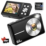 Digitalkamera 1080P 44MP Fotokamera Kompaktkamera Digitale Fotoapparat mit 16X Zoom, 32 GB Karte, 2,4' LCD Digitalkameras für Jugendliche Anfänger Jungen Mädchen(Schwarz)