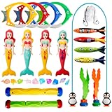 Tauchspielzeug für Kinder, 28 Stück Tauchringe für Kinder, Tauchen Spielzeug, Tauchspiel, Pool Tauchspielzeug, für Unterwasserspiel und Tauchtraining von Kindern, ab 4 Jahren, inkl. Tragetasche