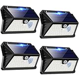 OUILA Solarlampen für Außen mit Bewegungsmelder, 4 Stück 185 LED 3 Modi Solarleuchten für Außen IP65 Wasserdichte, LED Außenwandleuchten für Wandleuchte, Garten, Hof, Garage, Haustüren (Kaltes Weiß)