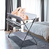 Baby Wickelkombi Mobiler Wickeltisch mit 3 Fächer klappbare Wickelkommode Wickelauflage mit Sicherheitsgurt, für Babys unter 12 Monaten, Höhenverstellbar, 80 x 63 x 96 cm