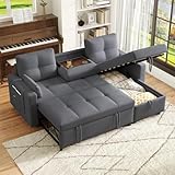 Modernes L-Sofa, modulares ausziehbares Schlafsofa mit Schlaffunktion, ausgestattet mit Stauraum, herunterziehbarem Getränkehalter, geeignet für Wohnzimmer, Heimkino (Grau)