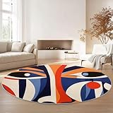Runder Teppich Runder 60 cm, Waschbar & Rutschfester Weicher Kurzflor Rund Teppich Kunst Abstraktion Linien Muster - für Wohnzimmer Schlafzimmer Kinderzimmer Gastzimmer Esszimmer Bunt
