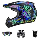 DriveNova Motocross MTB Helm Fullface mit Handschuhe Maske Brille, Erwachsener Motorrad Downhill Full Face Helm Downhill Motorradhelm Kinder ATV Motorradhelm Road Helm DOT Zertifiziert