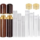 Kuppt Leder Nadel Set, 4 Größen Dreieck Leder Nähen Nadel mit Hand Nähen Nadel, Große Augen Nähnadeln, Fingerhut und Nadelflasche für Leder Hand Nähen