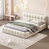 DULRLLY Bubble Bett Polsterbett 140x200 cm,Doppelbett mit Lattenrost, Jugendbett mit Gepolstertes Kopfteil, Gepolstertes Bett für Schlafzimmer und Gästezimmer,ohne Matratze, Leinenstoff (Weiß)