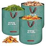 QOEOTUY Gartensack 3X 272L - Gartenabfallsack Stabi mit 4 Griffe - Wasserdicht & Faltbar & Wiederverwendbare - Laubsack selbststehend für Gartenabfälle Rasenschnitt Unkraut