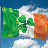 Irische Flagge mit Kleeblatt (Irland, Eire, St. Patrick's Day) – 110Den dickes Polyester – Digitaldruck – Doppelnaht – 2 Messingösen, groß 1,5 m x 0,9 m