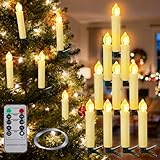 BUOAZR 10 Stück LED Weihnachtskerzen, Flammenlose Flackern Schwebende Kerzen mit Fernbedienung, Warmweiß Christbaumkerzen Kabellos, Batteriebetriebene, Weihnachtsdekorationen