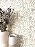 Newroom Tapete Beige Vliestapete Bogen - Mustertapete Modern Grau Weiß Linien Ästhetik Boho Minimalistisch inkl. Tapezier-Ratgeber