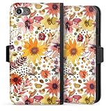 Klapphülle kompatibel mit Apple iPhone 7 Handyhülle aus Kunst Leder schwarz Flip Case Blumen Wasserfarbe Herbst