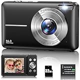 Digitalkamera 1080P 44MP Fotokamera 16X Digitalzoom Kamera, Vlogging Fotoapparat Kompaktkamera mit 2,4' LCD Bildschirm, 32G Micro Speicherkarte, 1 Akku für Kinder Teenager Studenten Anfänger-Schwarz