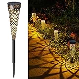 GEARLTIE Solarlampen für Außen Garten 4 Stück, 800 mAh Solar Gartenleuchten mit Warm/Weißem LED, IP65 Wetterfest Solarleuchten Garten aus Metall, Gartendeko für Draußen Weg Outdoor FT (Style B)