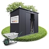 Juskys Metall Geräteschuppen M – Dunkelgrau, wetterfest mit Fundamentrahmen, Schiebetür & abschließbar - für Garten & Aufbewahrung