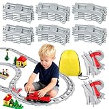 Bausteine Zug Schienen Set, 32PCS Spielzeug Eisenbahnschienen, City Zug Schienen Set mit Cross Track, Gerade und Kurven Schienen, Kompatibel mit dem Marktführer, Geschenk für Jungen Mädchen