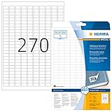 HERMA 10000 Universal Etiketten ablösbar, 25 Blatt, 17,8 x 10 mm, 270 pro A4 Bogen, 6750 Stück, selbstklebend, bedruckbar, matt, blanko Papier Klebeetiketten Aufkleber, weiß