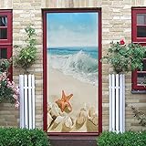 3D Tür Wandaufkleber Ozean Welle Strand Fototapete Türfolie Poster Tapete Aufkleber DIY Selbstklebende Wandbild PVC Wasserdichte Tapete B85 x H205cm