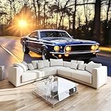 Fototapete Blaues Auto Vlies Tapeten 200x140 cm 3D Effekt Moderne Wandtapete Wohnzimmer Schlafzimmer Wandbilder Wand