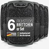 6er Set Frühstücksbrettchen Kunststoff - Brettchen Spülmaschinenfest - Brotbretter Stullenbretter Frühstücksbretter, grau/anthrazit