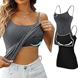 Attraco Spaghetti Top Damen Unterhemd Spaghettiträger Tank Top mit Verstellbarer Strap Basic Cami Tank Top Sommer Grau/Schwarz L