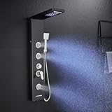 KINKIBOS Duschpaneel mit Armatur, 6 Funktionen Duschpaneel mit LED Regen&Wasserfall Dusche, 3 Massagedüsen, Handbrause und Wanneneinlauf, Duschsäule aus Edelstahl Schwarz
