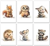 LAVEMA Kinderzimmer Bilder | Glückliche Waldtiere | Poster A4 (21x30cm) ohne Bilderrahmen | Babyzimmer Deko | Wandbilder Junge Mädchen | Kinderzimmer Wanddeko Tierbilder