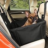 Extra Stabiler Hunde Autositz - Verstärkter Autositz für kleine und mittlere Hunde mit 4 Befestigungsgurten - Hochwertiger und wasserdichter Hundeautositz für den Rücksitz im Autos (S-Größe, Schwarz)