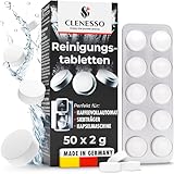 CLENESSO Reinigungstabletten Kaffeevollautomaten (50 Stück) – Kaffeevollautomat Reinigungstabletten kompatibel mit Siemens EQ Series, Jura, Krups, Sage, Melitta, Nivona, Phillips, WMF uvm.