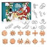 Knobelspiele Adventskalender 2025 Kinder & Erwachsene, 24 Tage Weihnachtskalender Geschenke mit Metall Knobelei und Holzk, Countdown-Kalender, Geschicklichkeitsspiele für Jungen, Mädchen