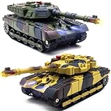 RC Panzer Ferngesteuerter mit Infrarot Schussfunktion - 2,4GHz Kampfpanzer Armee Tank Spielzeug mit 360° Drehturm Auto Demo Sound Licht – Militärfahrzeugmodell Geschenk für Kinder Erwachsene Jungen