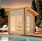 FinnTherm Gartensauna Außensauna Saunahaus Lizzy XS mit Fußboden mit 2 Sitzbänke aus Fichten-Holz Wandstärke 40 mm