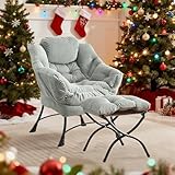 LIFEISLE Ohrensessel mit Hocker, Lazy Chair mit Ottoman, Relaxsessel mit Armlehnen, Moderner Loungestuhl mit Fußstütze und Seitentasche im Wohnzimmer Lesesessel, Cord Hellgrau