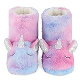 LACOFIA Kleinkind Tier Hausschuhe Kinder Plüsch Stiefel für Mädchen Winter Pantoffeln rutschfeste Haus Winterstiefel Einhorn 23/24