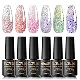 ROSALIND UV Nagellack glitzer, 6 Farben Mini nagel uv gel thermo, UV Nagellack Set thermogel Soak für Gelnägel Soak Off UV Gel Nail Polish Lacke Für UV Lampe