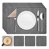 Piuluvor® 4er Set Tischsets Abwaschbar und Untersetzer, Doppelseitigen Leder Platzset 43 × 30 cm Tischset Hitzebeständig Platzdeckchen für Restaurant Küche Speisetisch (Dunkelgrau + Hellbraun)
