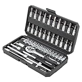 WMC TOOLS 46-teiliger Ein Satz Bits und Stecknüsse mit Ratschenschlüssel in einem praktischen Koffer