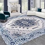 RUGMRZ Teppich KücheSmall Rugs for Living Room Sale The Carpet Teppich 60x110CM Teppich Waschbar In Waschmaschine blauVintage Blumenmuster weicher waschbarer Teppich